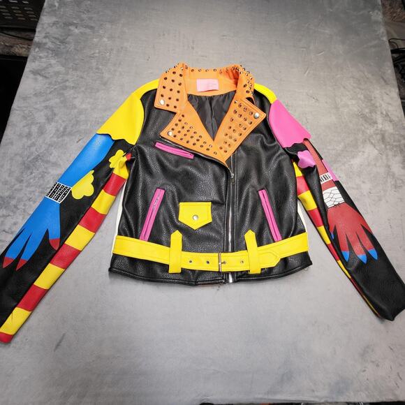 Azalea Wang Graffiti Screams Jacket Womens XL Moto Studded Faux Leather WX055D - Picture 1 of 15